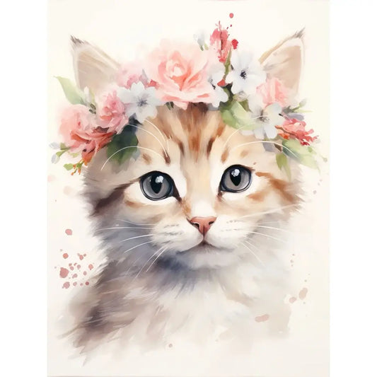 5D DIY Diamond Painting - Full Round / Square - Cat With Flowers B