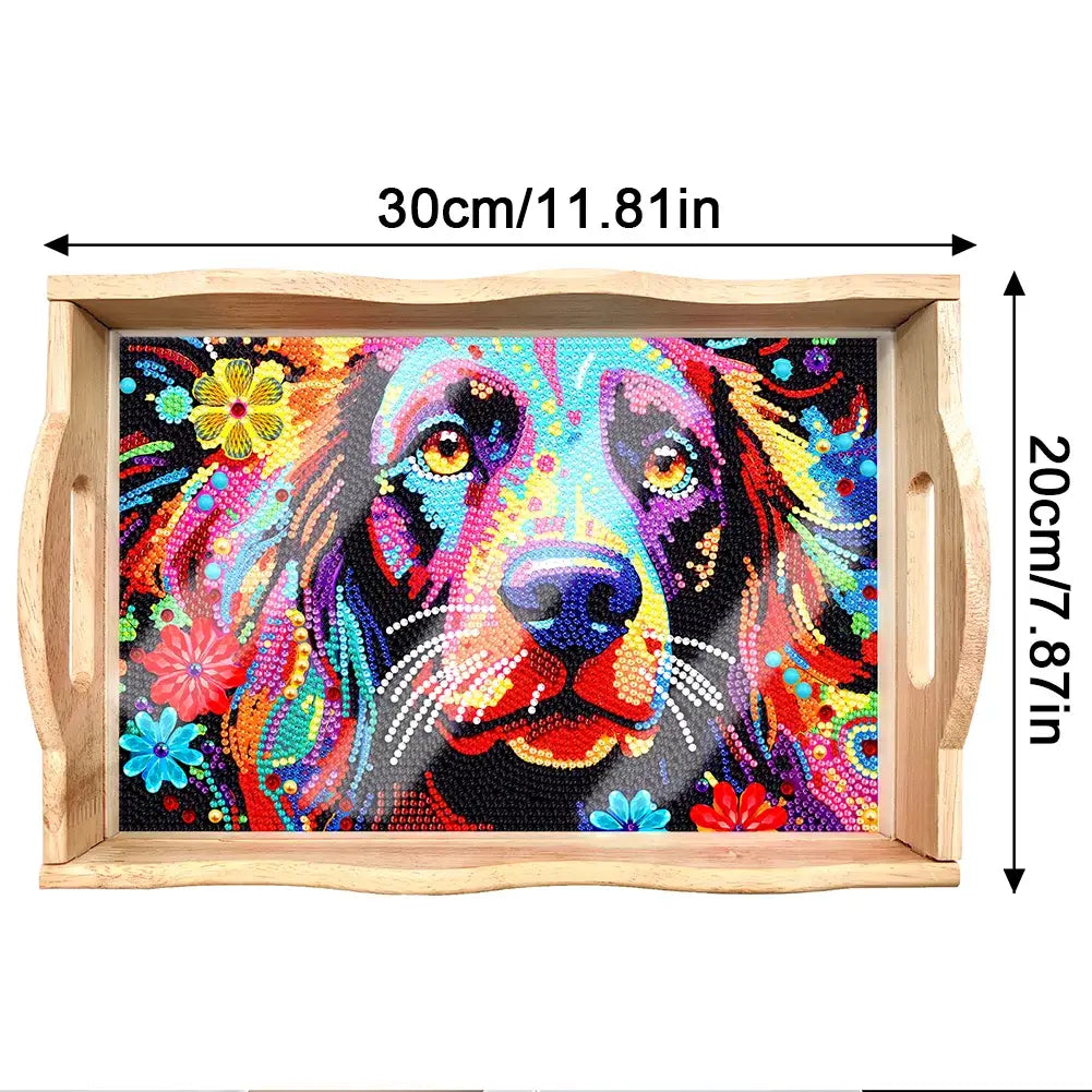 Dog Diamond Painting Decor Wooden Serving Tray Size