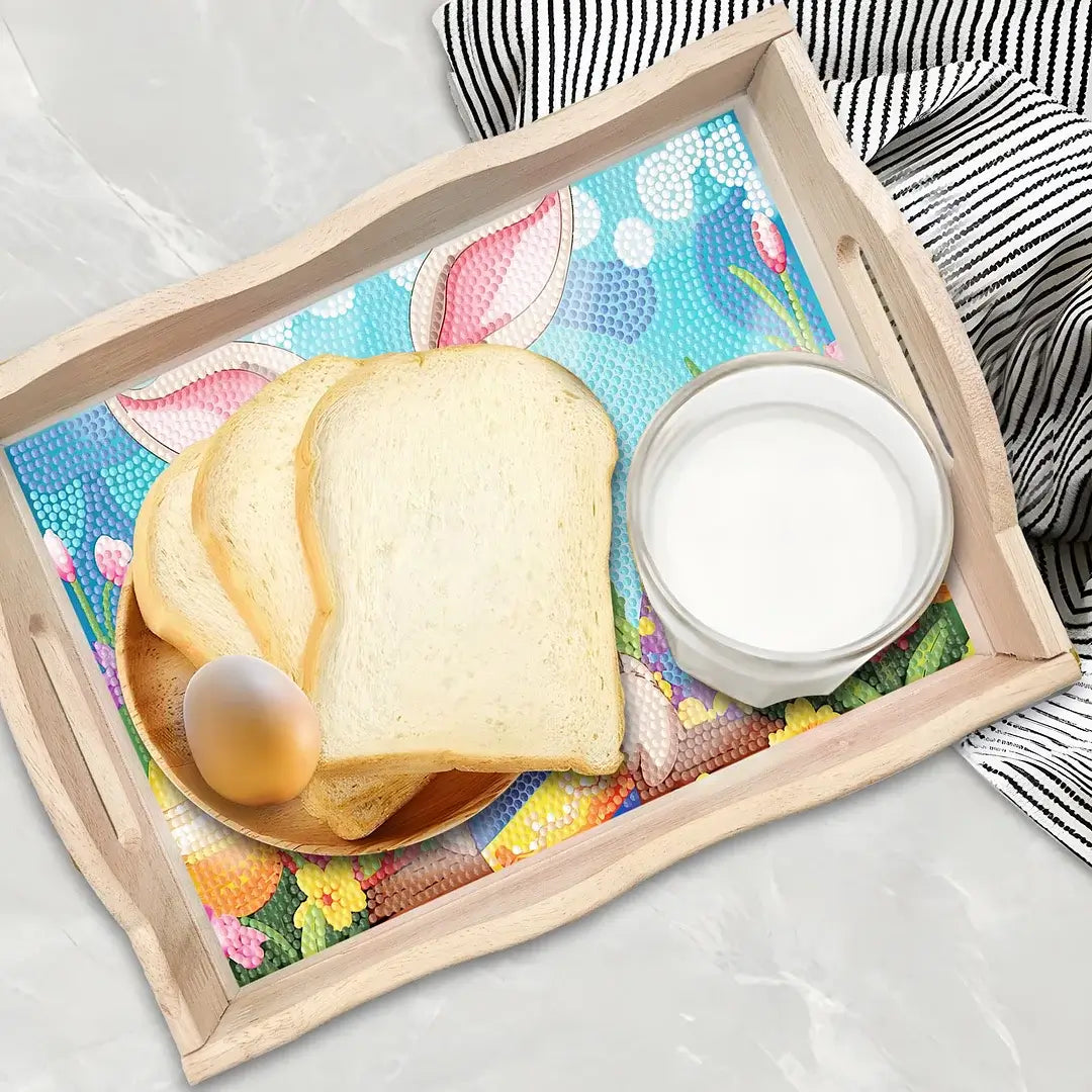 DIY Easter Diamond Painting Decor Wooden Food Serving Tray 