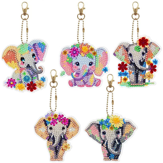 Flower Elephant 6pcs DIY Diamond Painting Keychains