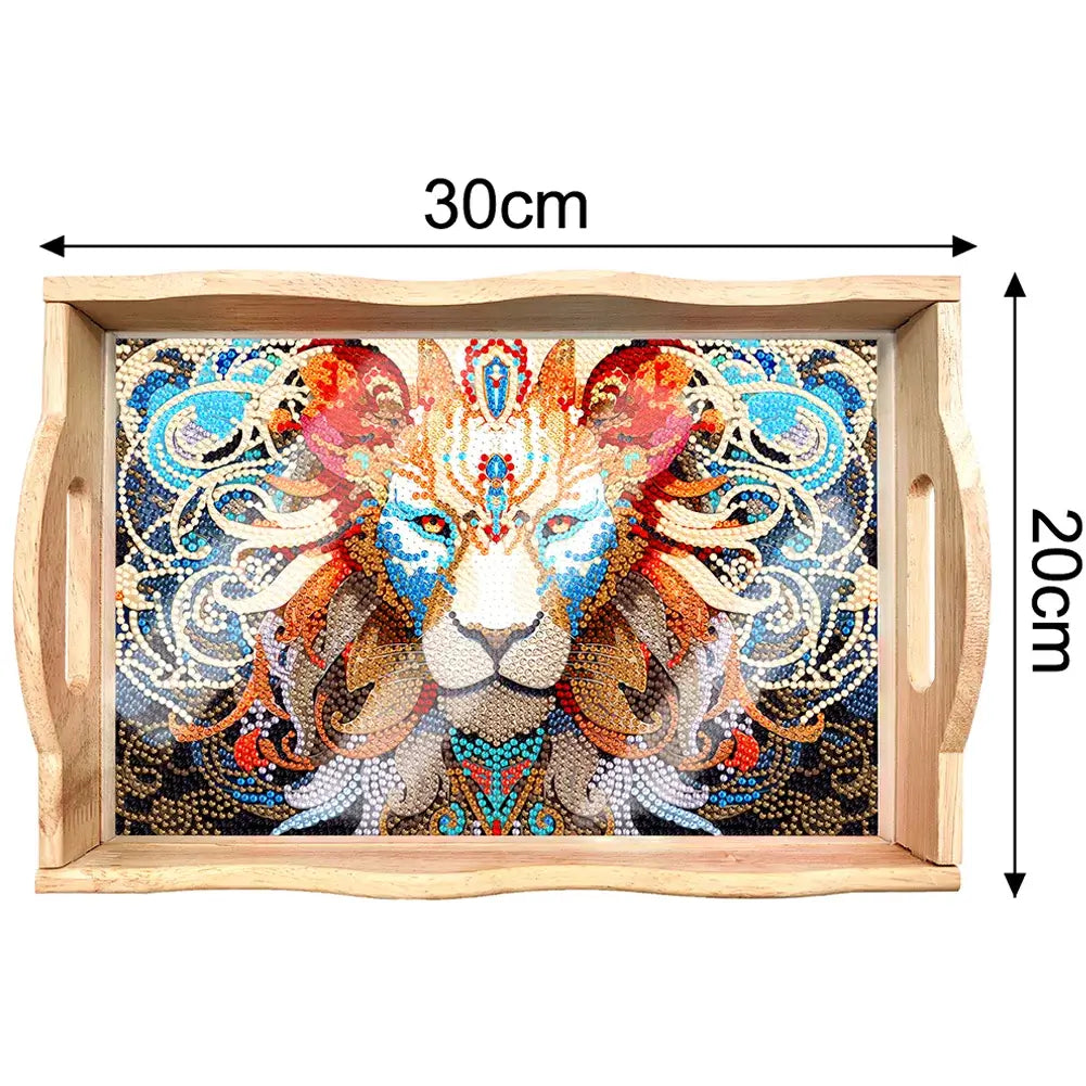 DIY Lion Diamond Painting Decor Wooden Food Tray Size