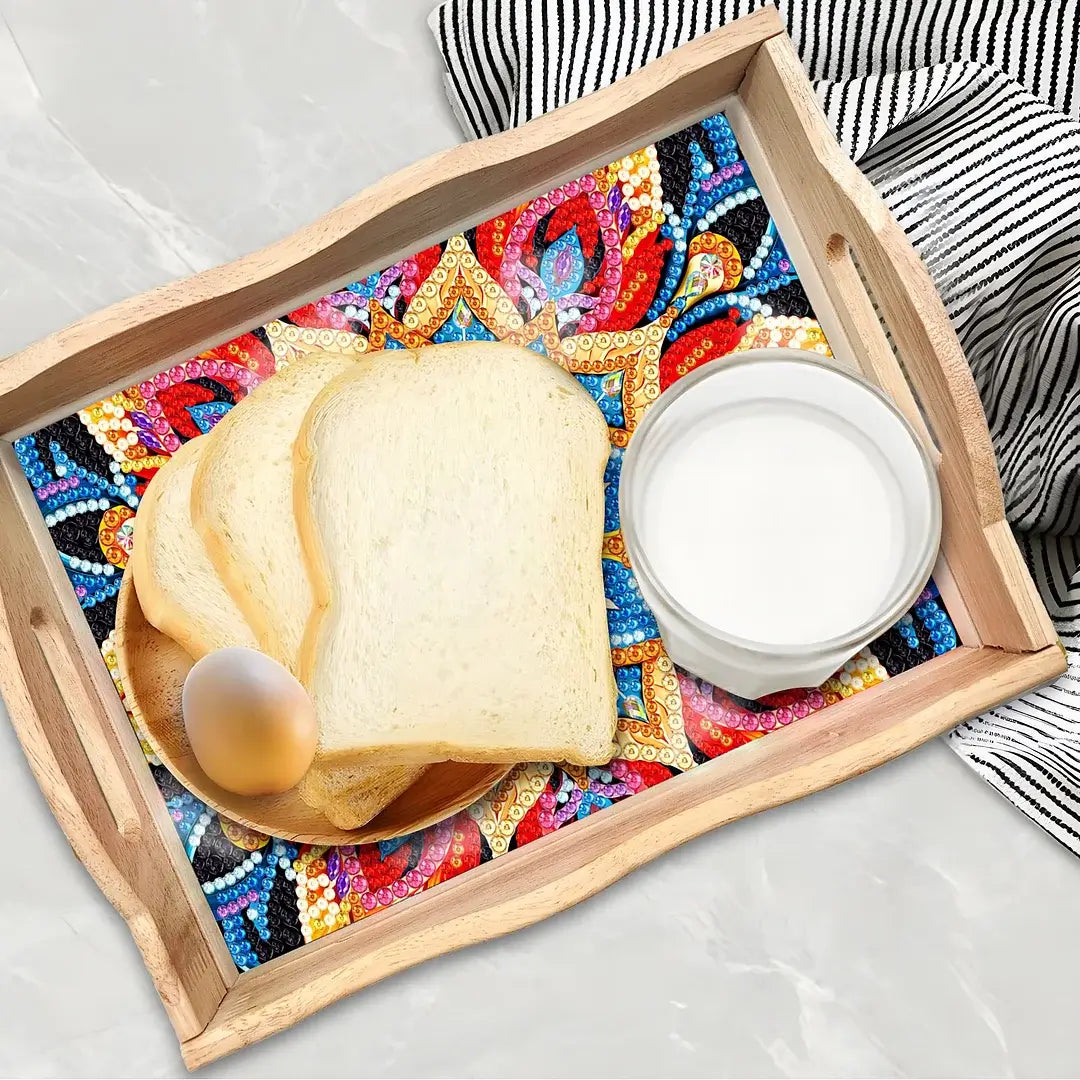 DIY mandala diamond art decor wooden food tray kit