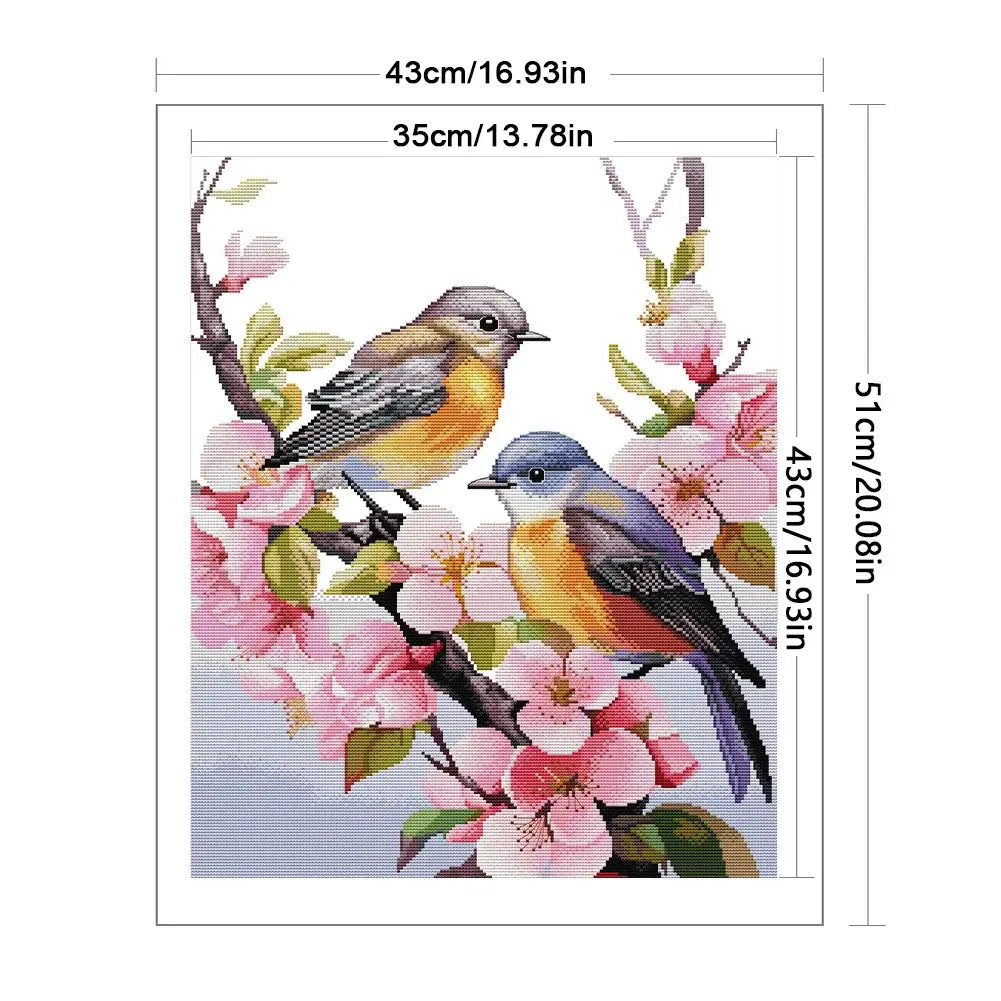 Two Birds On Branch 11ct Stamped Cross Stitch Size