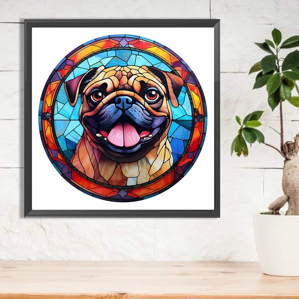dog stained glass diamond dot art craft