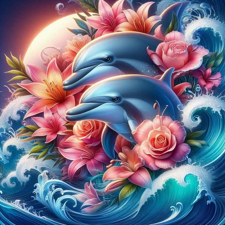 dolphin and rose diamond art