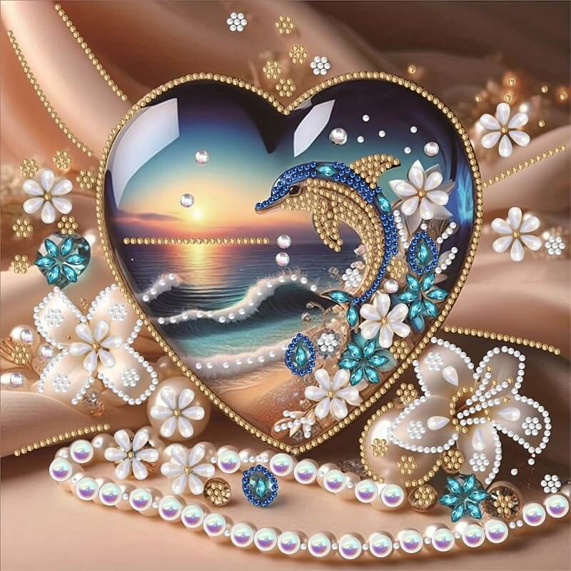 Dolphin love heart diamond art kit