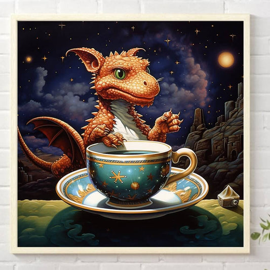 5D DIY Diamond Painting Kit - Full Round / Square - Dragon And Coffee Cup