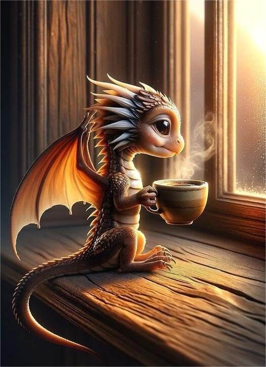 Dragon Drinks Coffee Diamond Art