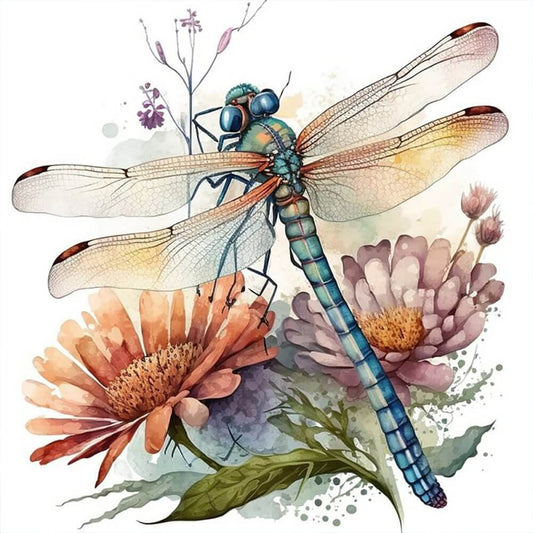 Diamond Painting - Full Round / Square - Dragonfly & Flower C