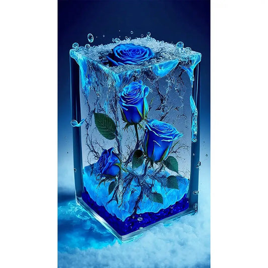 Big Size Diamond Painting - Full Round / Square - Ice Blue Rose (40*70cm)