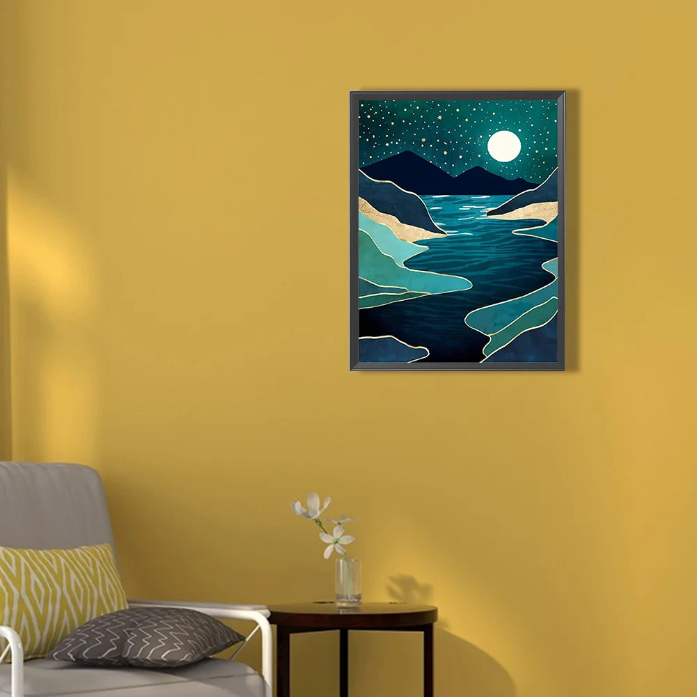 Diamond Painting - Full Round / Square  - Night River View Abstract View