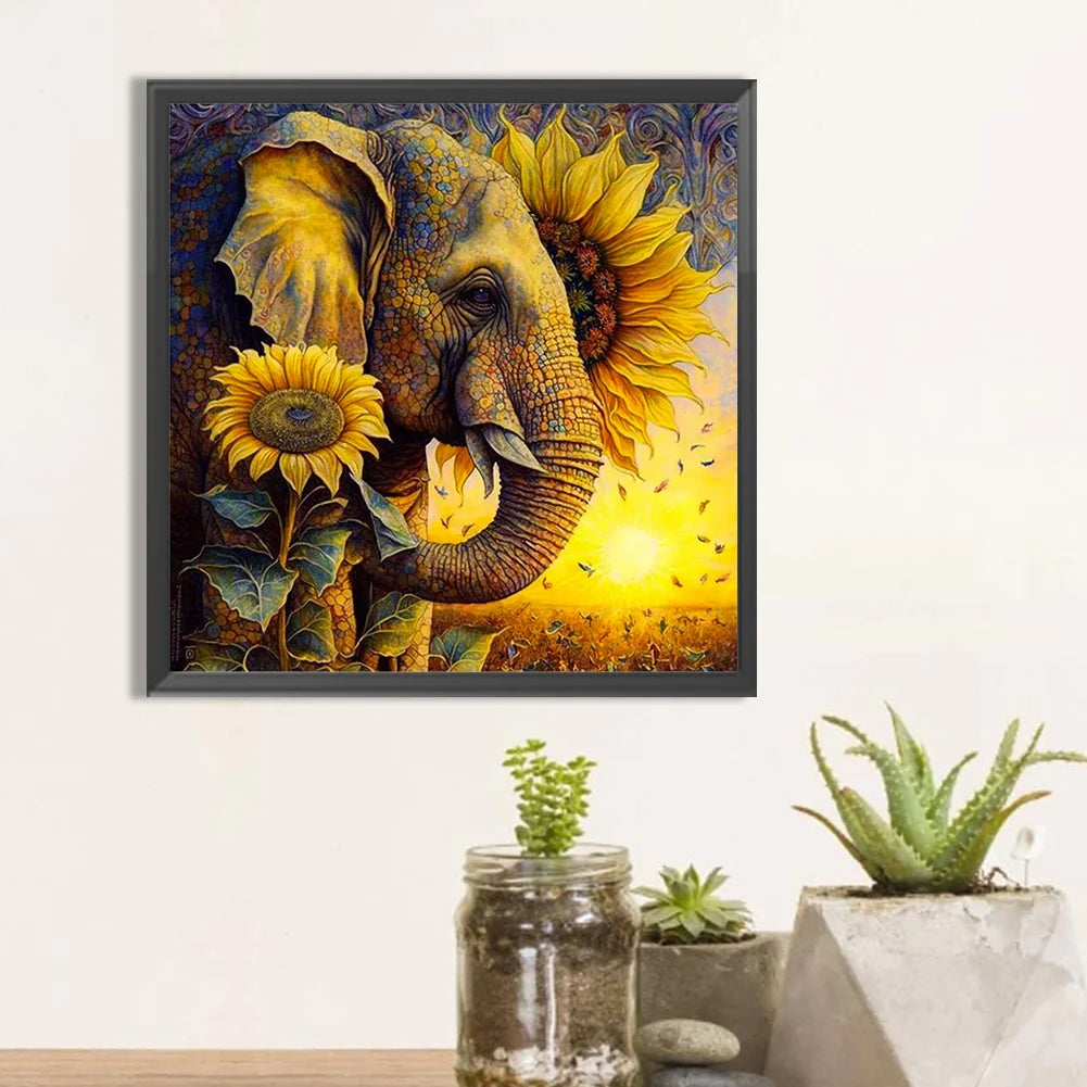 Diamond Painting - Full Round / Square - Elephant & Sunflowers A