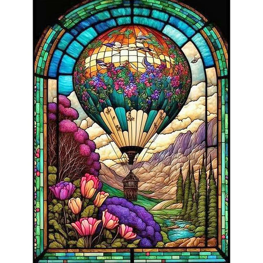 Stained Glass Diamond Painting - Full Round / Square  - Hot Air Balloon A