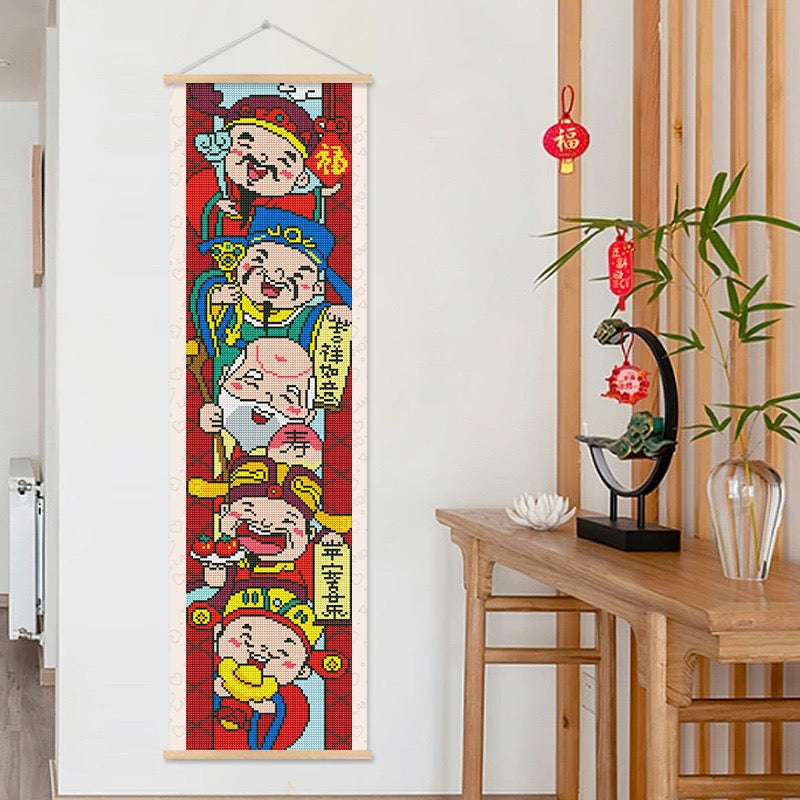 Scroll Diamond Painting - Full Round - Five Chinese God of Wealth A