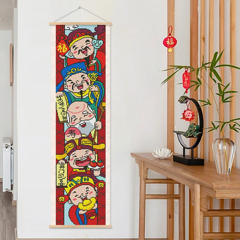 Scroll Diamond Painting - Full Round - Five Chinese God of Wealth B