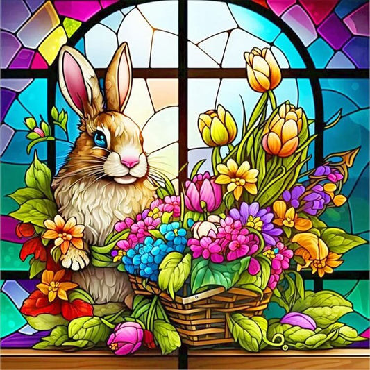 Flower Bunny Stained Glass Diamond Painting
