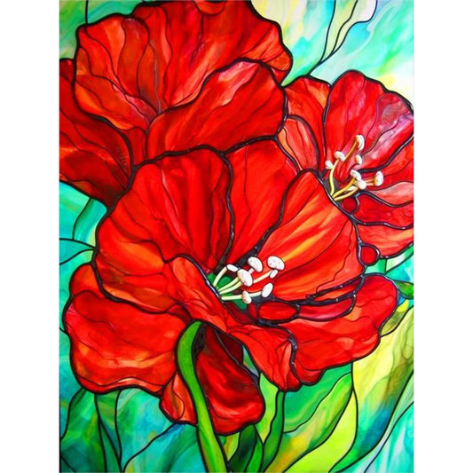Flower Diamond Painting - Full Round / Square - Stained Glass Corn Poppy