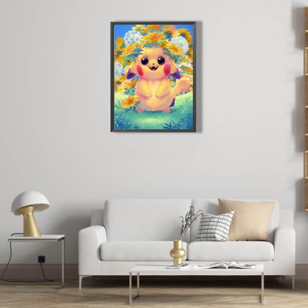 Pikachu With Flowers Diamond Painting