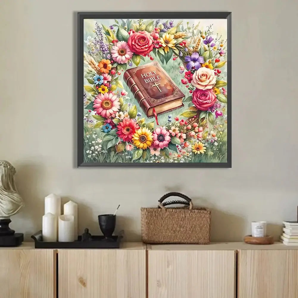 flower wreath and holy bible diamond painting