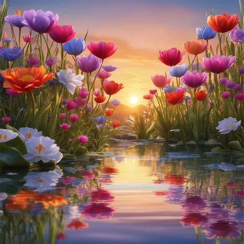 Flowers By River diamond painting