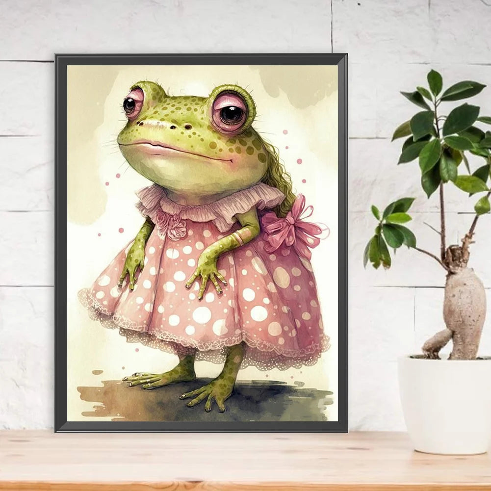 Diamond Painting Frog in pink dress art