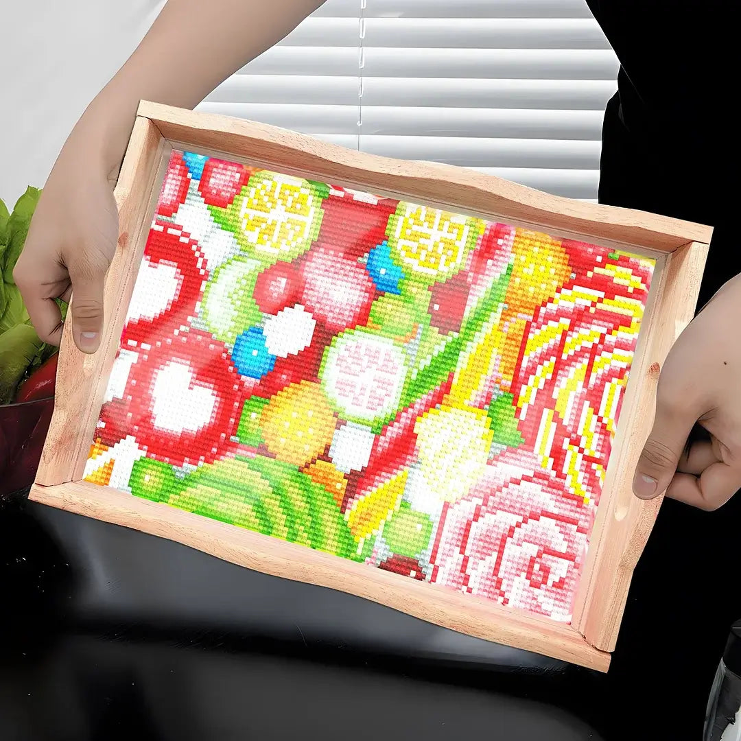 DIY Fruit Diamond Painting Decor Wooden Food Tray