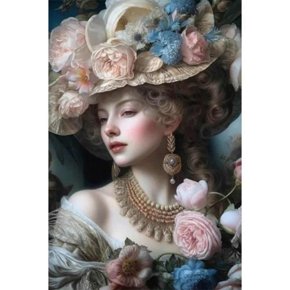 5D DIY Diamond painting - Full Round / Square - Lady with Flower Hat