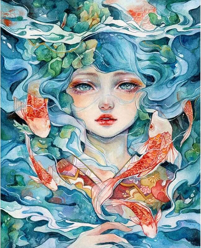 Girl And Fish Diamond Art