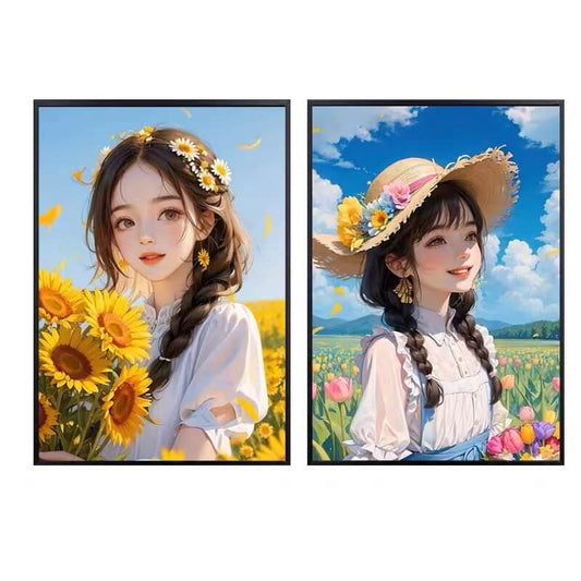 5D DIY Cute Girl With Flowers Diamond Painting - Full Round / Square Drills