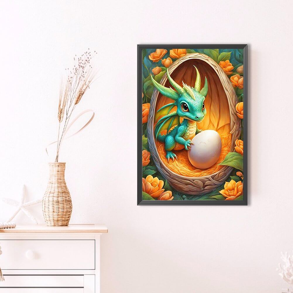 5D DIY Diamond Painting Kit - Full Round / Square - Green Dragon With Egg