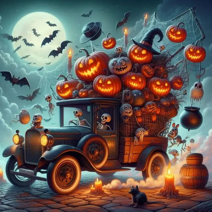 Halloween Pumpkin Truck Diamond Painting