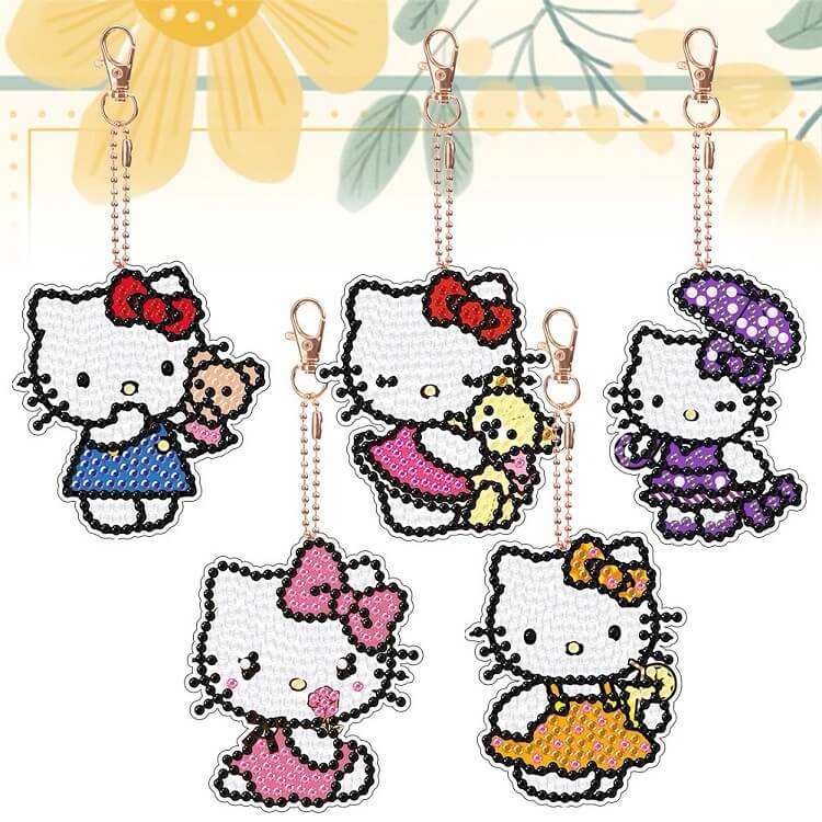 5pcs Hello Kitty DIY Diamond Painting Keychains