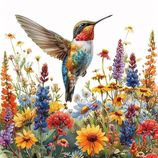 Hummingbird In Flowers Diamond Art