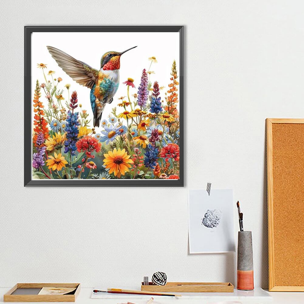 Hummingbird In Flowers Diamond Art Kit