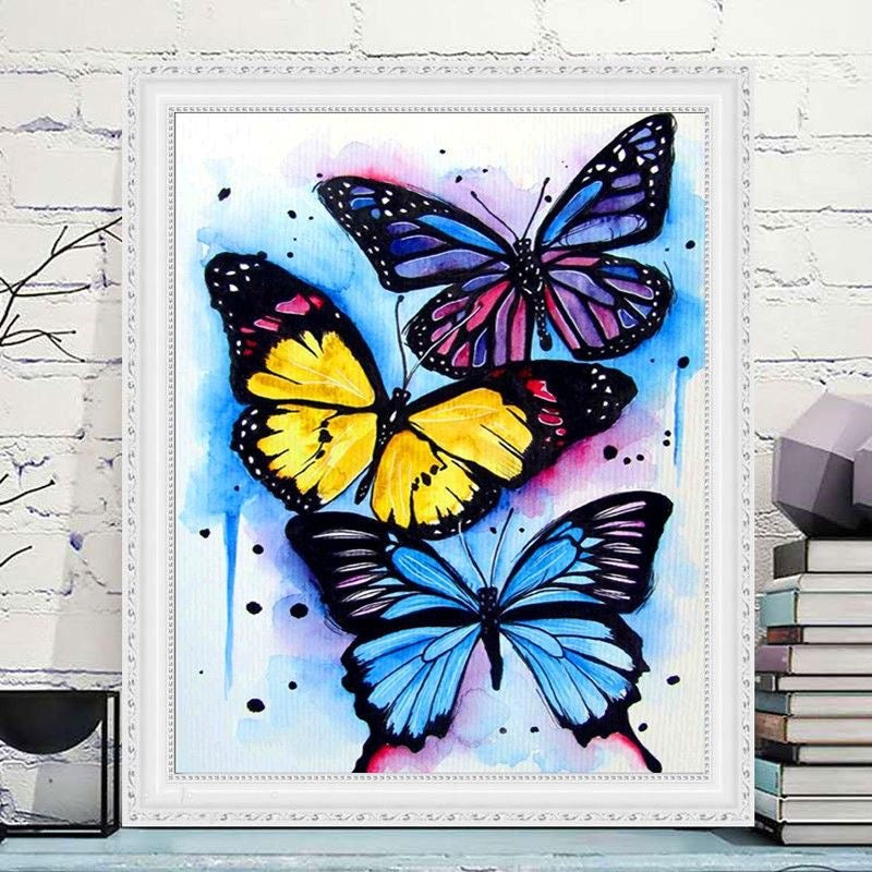 Pintura de diamante DIY 5D - totalmente redondo / quadrado - três borboletas