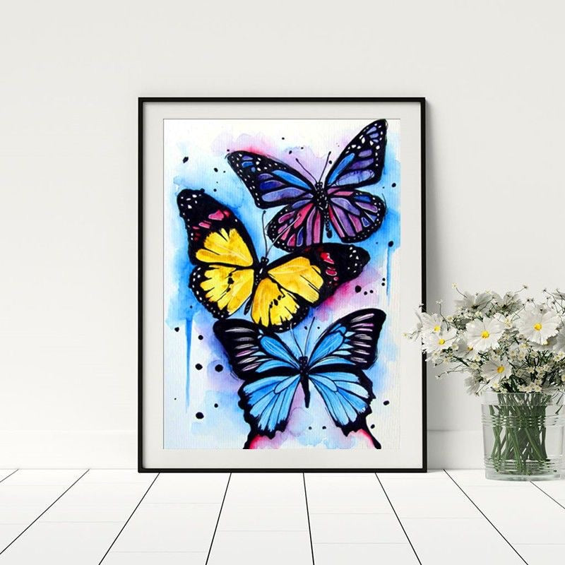 Pintura de diamante DIY 5D - Redonda / Cuadrada completa - Tres mariposas