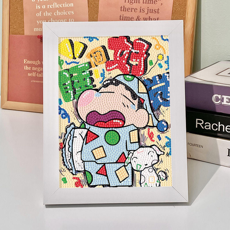 Kit de pintura diamante Crayon Shin-chan para crianças com/sem moldura E