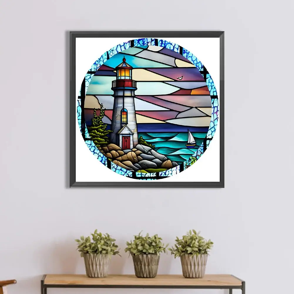 Stained Glass  Lighthouse Diamond Painting