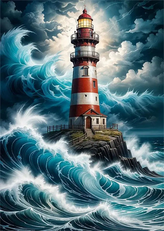 Lighthouse In Wave Diamond Painting