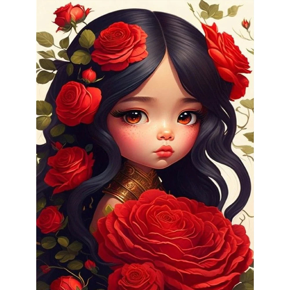 Diamond Painting - Full Round / Square - Little Girl With Red Flower