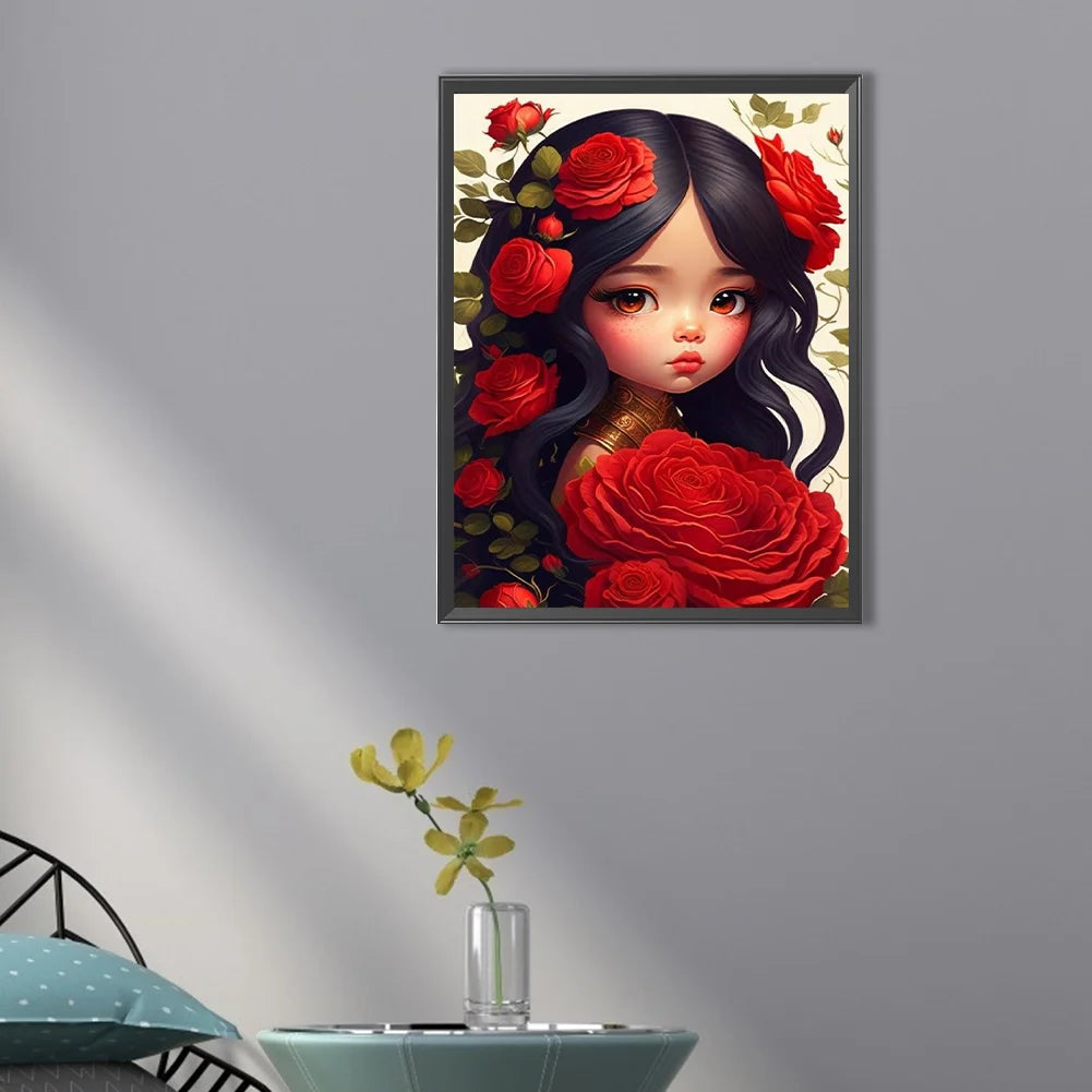 Little Girl With Red Flower Diamond Painting