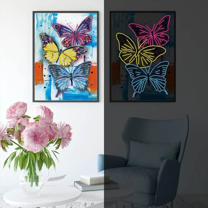 Three Butterflies Luminous Diamond Painting