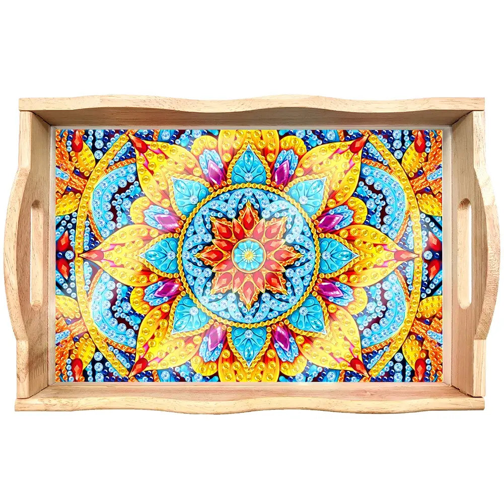 mandala diamond painting decor wooden food tray kit