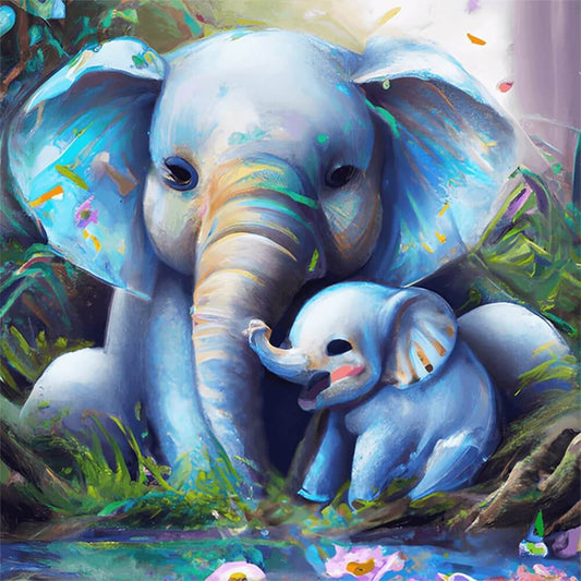 5D DIY Diamond Painting - Full Round / Square - Mom And Baby Elephant