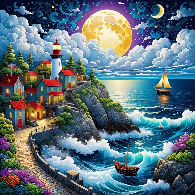 night seaside diamond painting kit