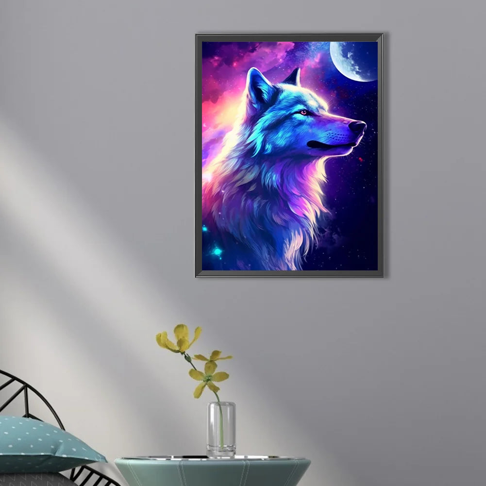 Night Wolf Under Moon Purple Diamond Painting 
