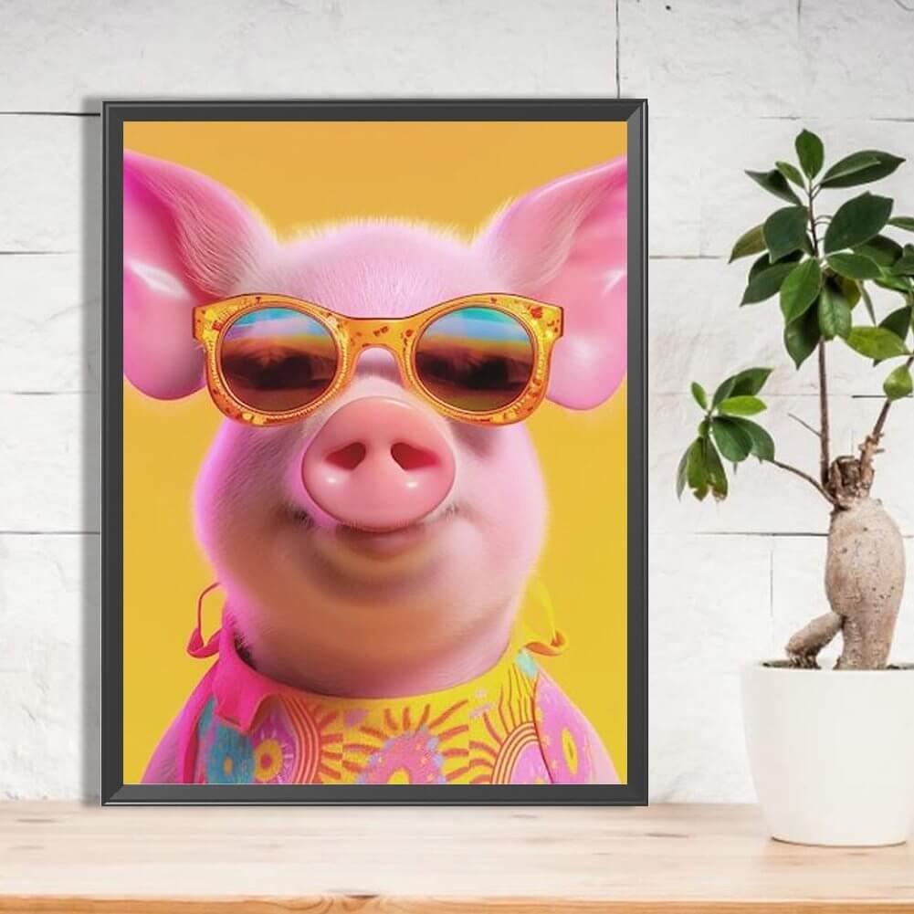 Diamond Painting - Full Round / Square - Pig With Glasses