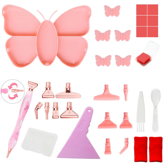 Pink Butterfly Shaped Diamond Painting Beads Trays And Drill Pens Kit C