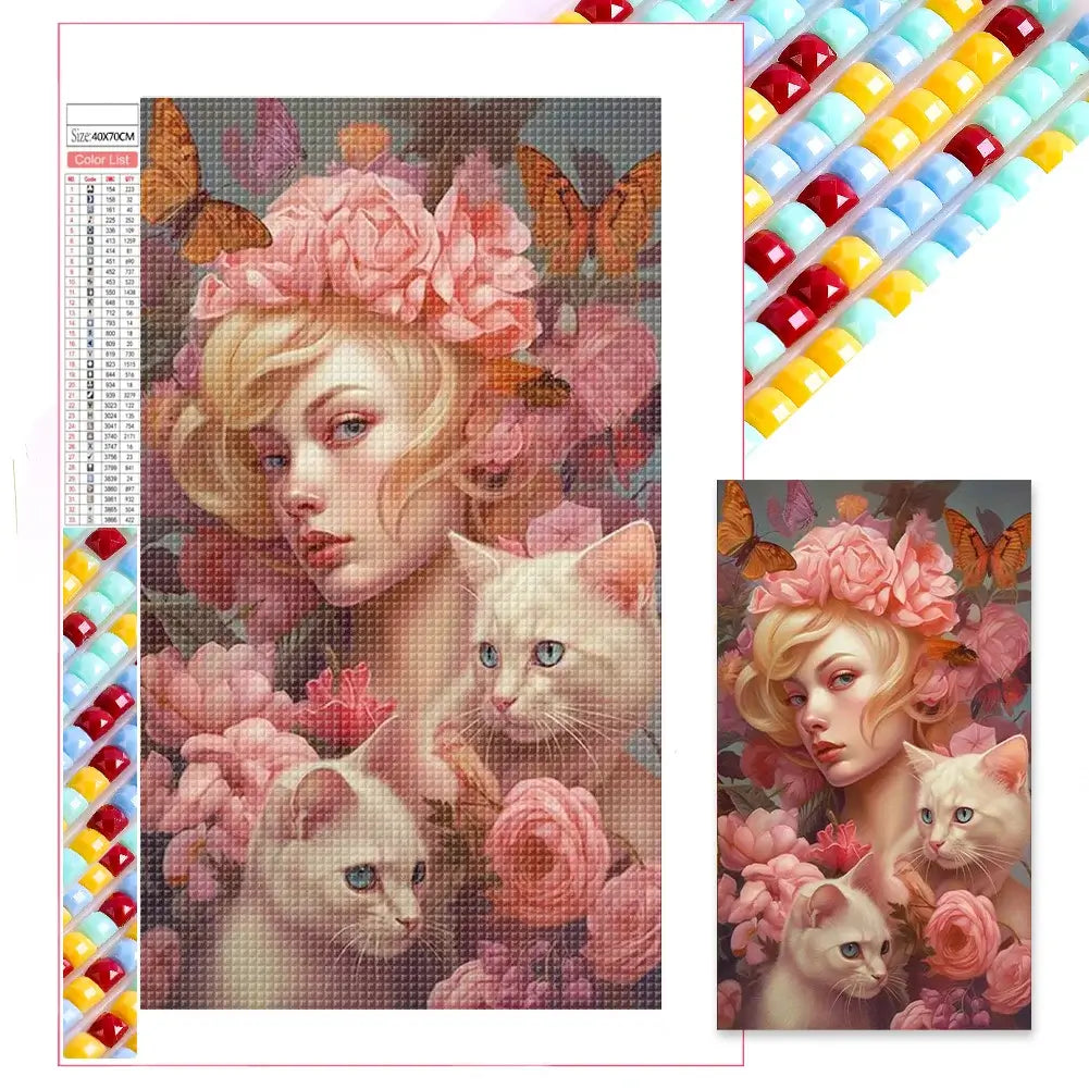 pink diamond art kit beauty and cat