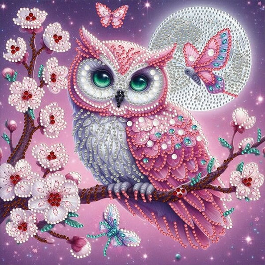 Pink Owl Crystal Rhinestone Diamond Painting Kit